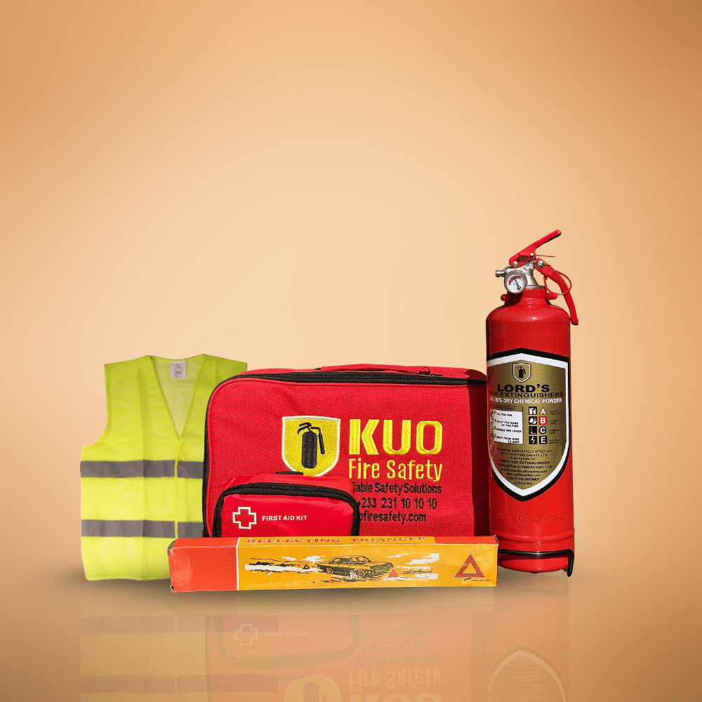 Emergency 4 in 1 Car Safety Kit - Fire Extinguisher, Triangle, Vest & First Aid Auto SupplyMaster