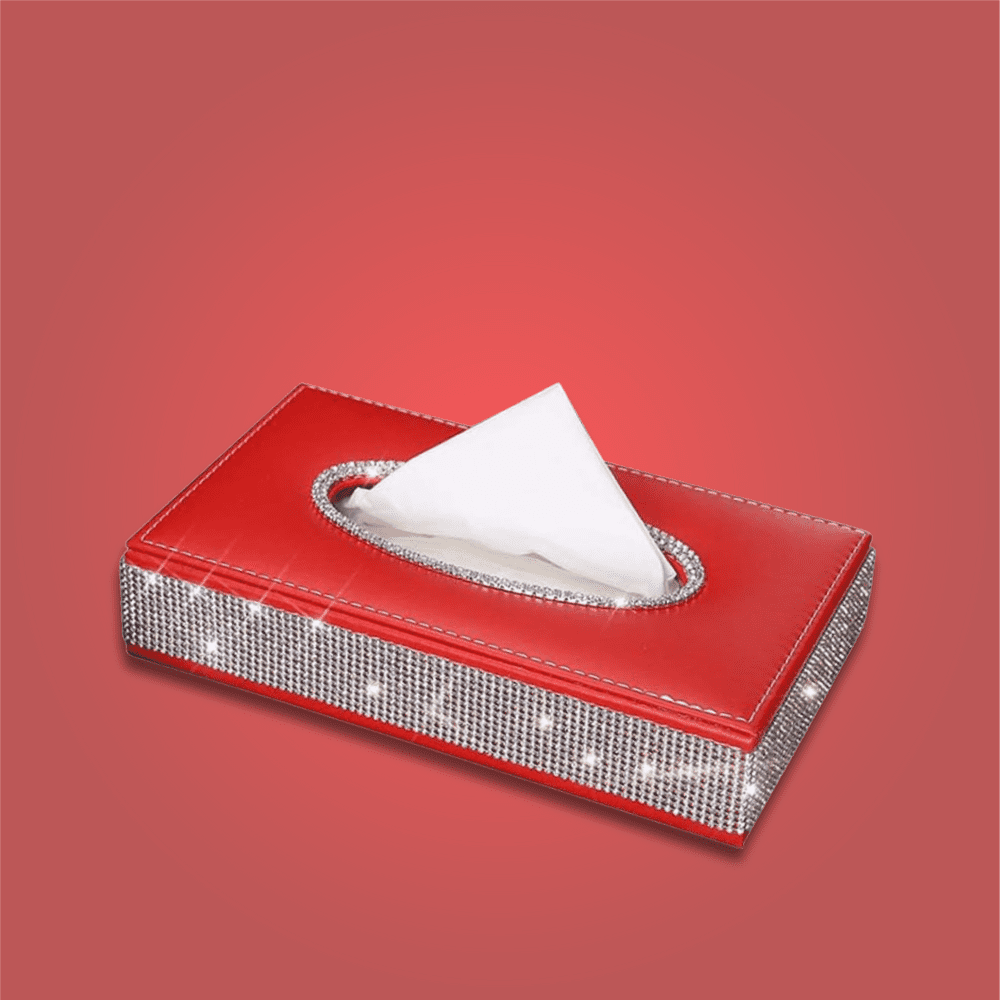 Faux Leather Bling Rhinestone Diamond Car Tissue Box Auto SupplyMaster