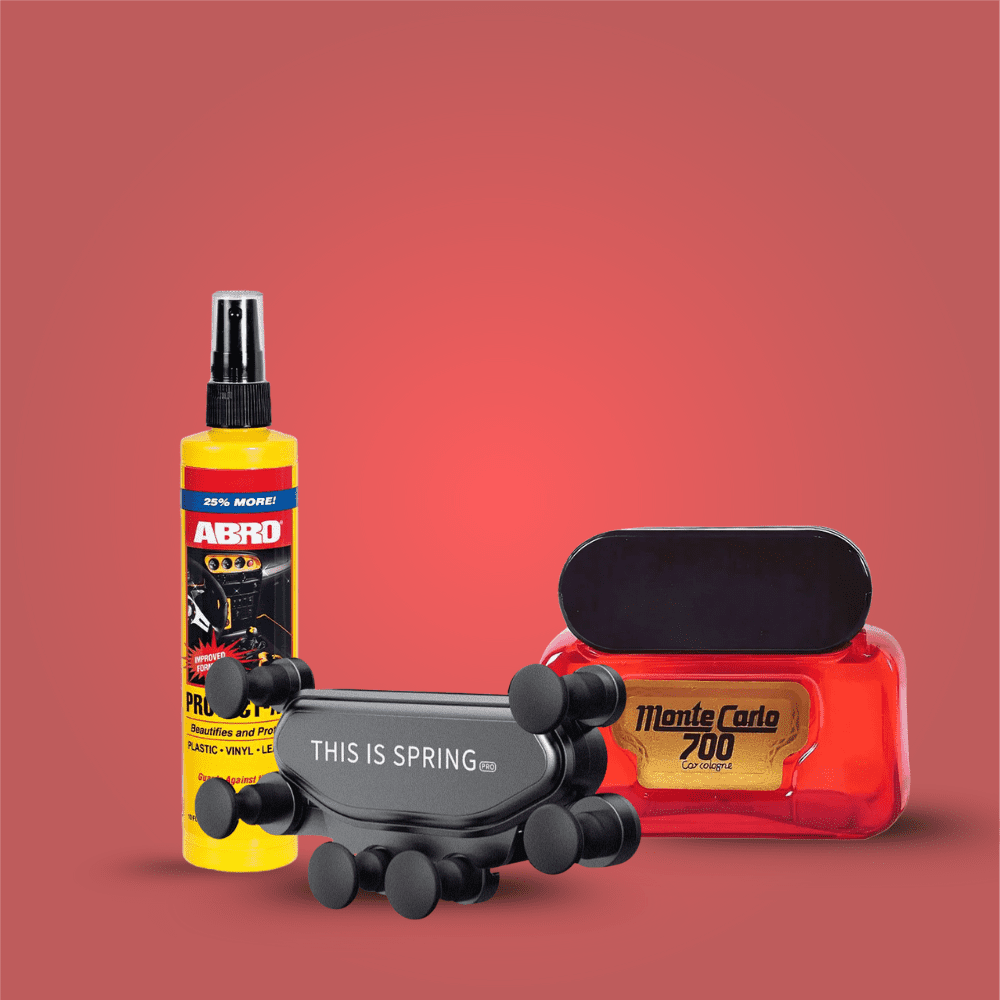 Fresh Start Interior Kit - Abro Dashboard Cleaner 295ml + Monte Carlo 700 Car Air Freshener + Phone Holder Auto SupplyMaster