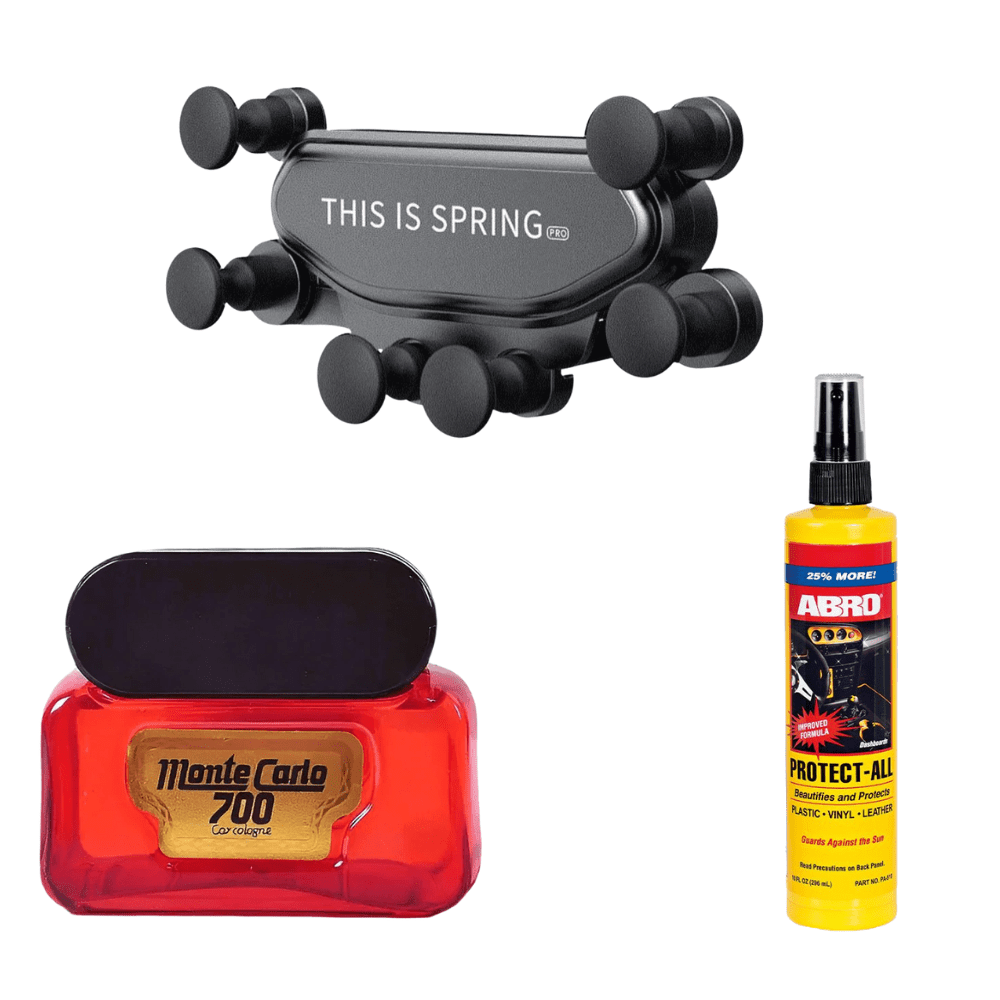 Fresh Start Interior Kit - Abro Dashboard Cleaner 295ml + Monte Carlo 700 Car Air Freshener + Phone Holder Auto SupplyMaster
