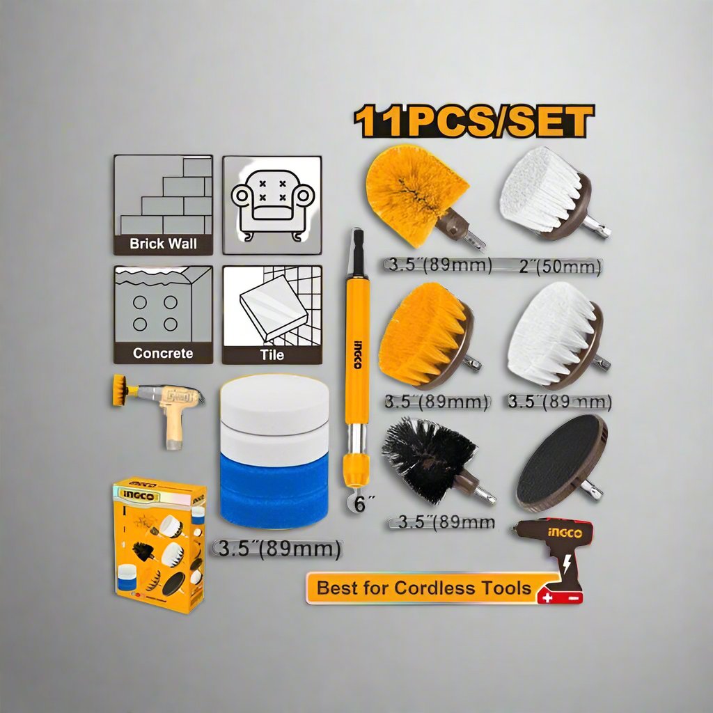 Ingco 11-Pieces Cleaning Brush Set - WCB1101 Auto Supply Master