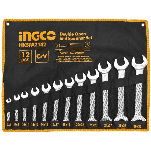 Ingco 12 Pieces Double Open End Spanner Set - HKSPA2142 Auto Supply Master