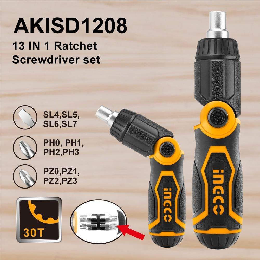 Ingco 13 Piece Ratchet Screwdriver Set - AKISD1208 Auto Supply Master