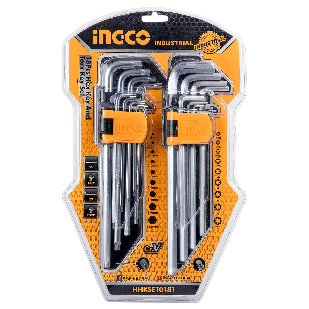 Ingco 18 Pcs Hex Key And Torx Key Set - HHKSET0181 Auto Supply Master