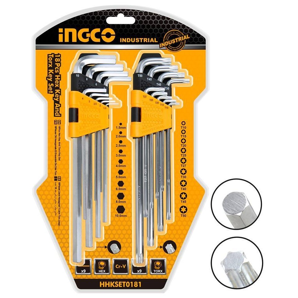 Ingco 18 Pcs Hex Key And Torx Key Set - HHKSET0181 Auto Supply Master