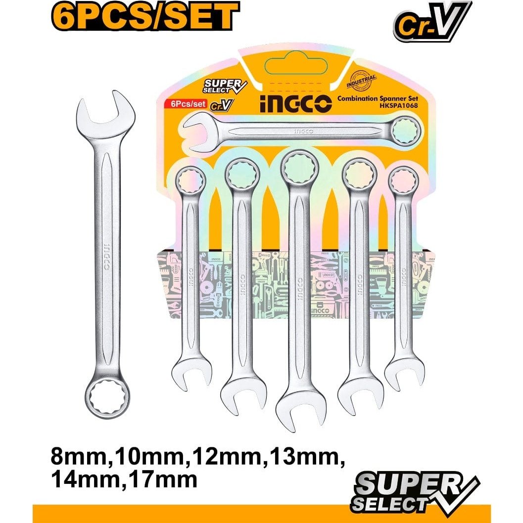Ingco 6 Pieces Combination Spanner Set 8-17mm - HKSPA1068 Auto Supply Master