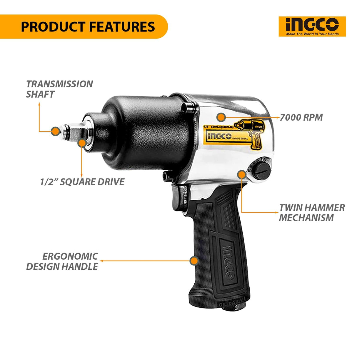 Ingco ½″ Air impact Wrench - AIW12562 Auto Supply Master