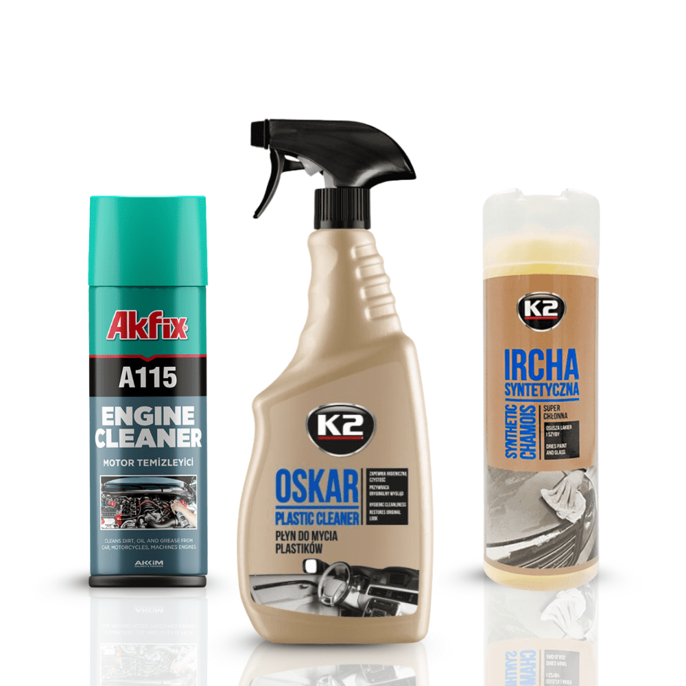 Triple Action Auto Cleaning Kit - Engine Cleaner, Car Interior Cleaner & Car Drying Towel Auto SupplyMaster