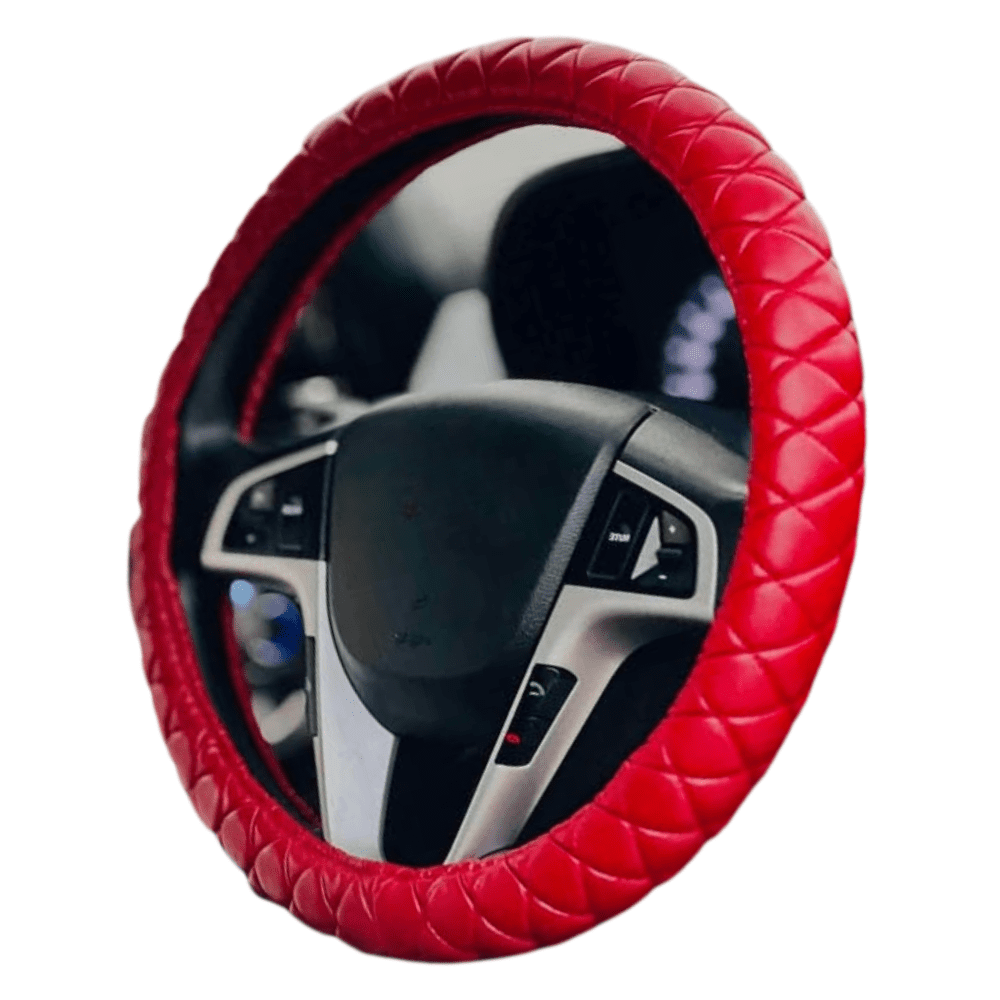 Woven Textured Red Leather Universal Steering Wheel Cover Auto SupplyMaster