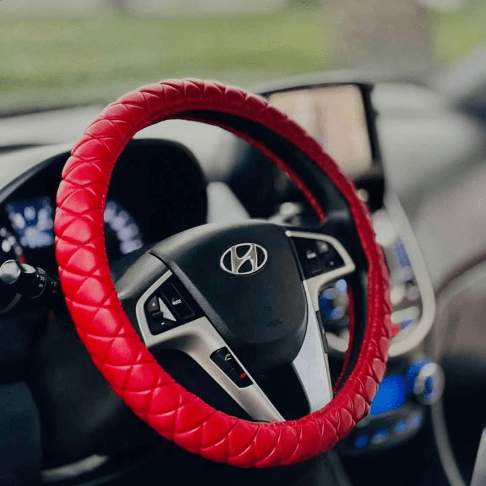 Woven Textured Red Leather Universal Steering Wheel Cover Auto SupplyMaster