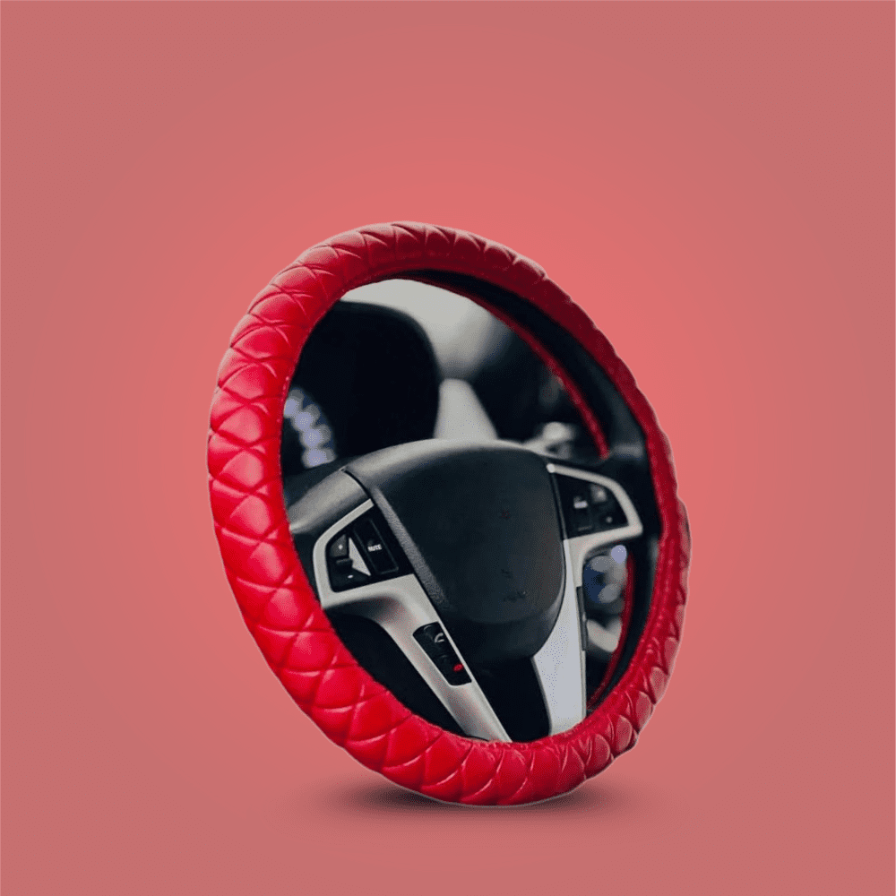 Woven Textured Red Leather Universal Steering Wheel Cover Auto SupplyMaster