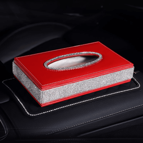 Faux Leather Bling Rhinestone Diamond Car Tissue Box Auto SupplyMaster