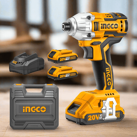 Ingco 6.35mm Brushless Lithium-Ion Cordless Impact Driver with Two 20V 2.0Ah Batteries & Charger - CIRLI2017 Auto Supply Master