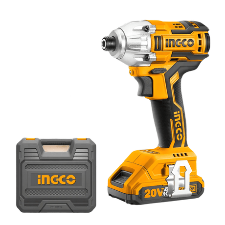 Ingco 6.35mm Brushless Lithium-Ion Cordless Impact Driver with Two 20V 2.0Ah Batteries & Charger - CIRLI2017 Auto Supply Master
