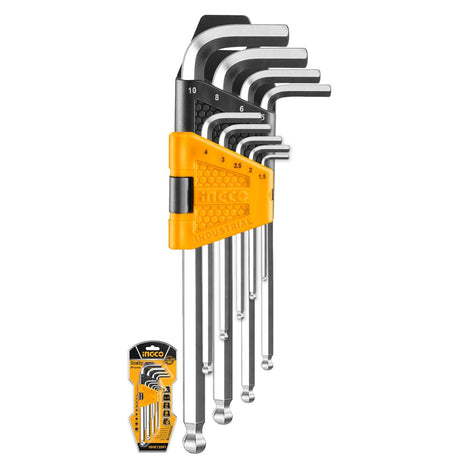 Ingco Extra Long Arm 9 Pieces Ball Point Hex Key Set - HHK12092 Auto Supply Master
