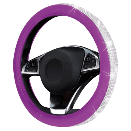 Leather Steering Wheel Cover With Bling Crystal Rhinestones Auto SupplyMaster