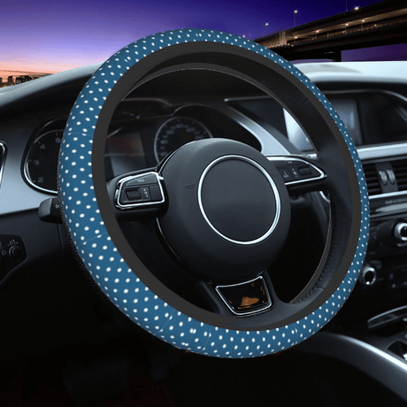 Polka Dots Teal White Spots Non-Slip Universal Steering Wheel Cover - 15" Auto SupplyMaster