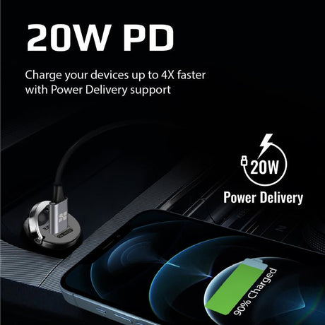 Promate Car Charger with 20W Power Delivery - Bullet-PD20 Auto Supply Master