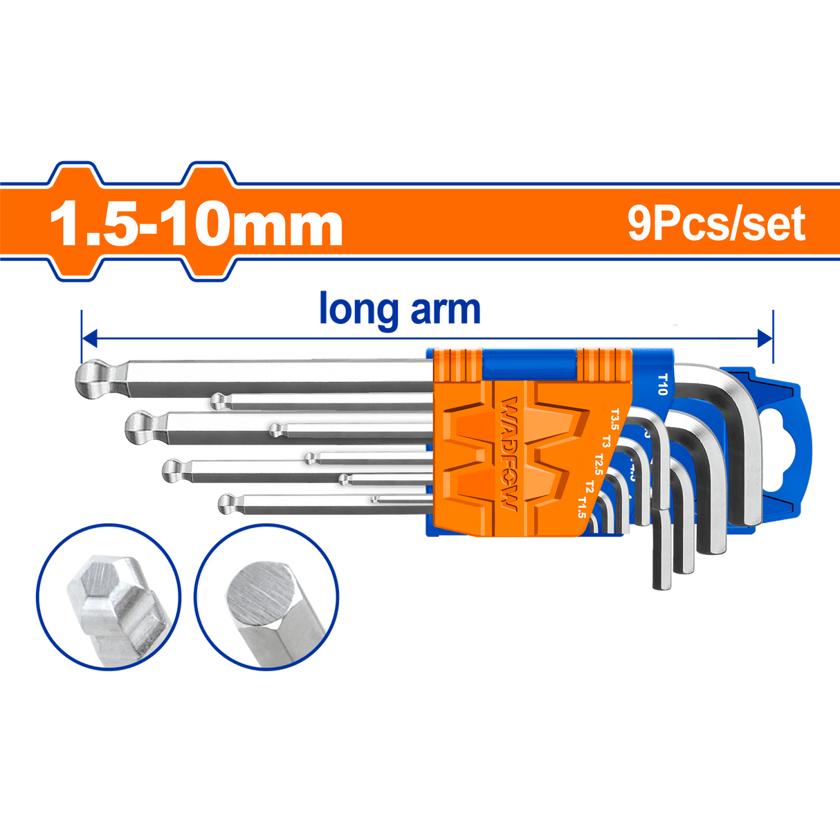 Wadfow 9 Pieces Hex Key Set - WHK1292 Auto Supply Master