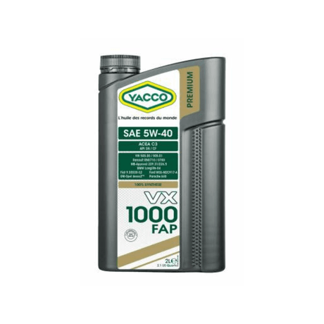 Yacco VX Premium 100% Synthetic Engine Oil 1L/5L/208L - VX 1000 FAP SAE 5W40 Auto Supply Master